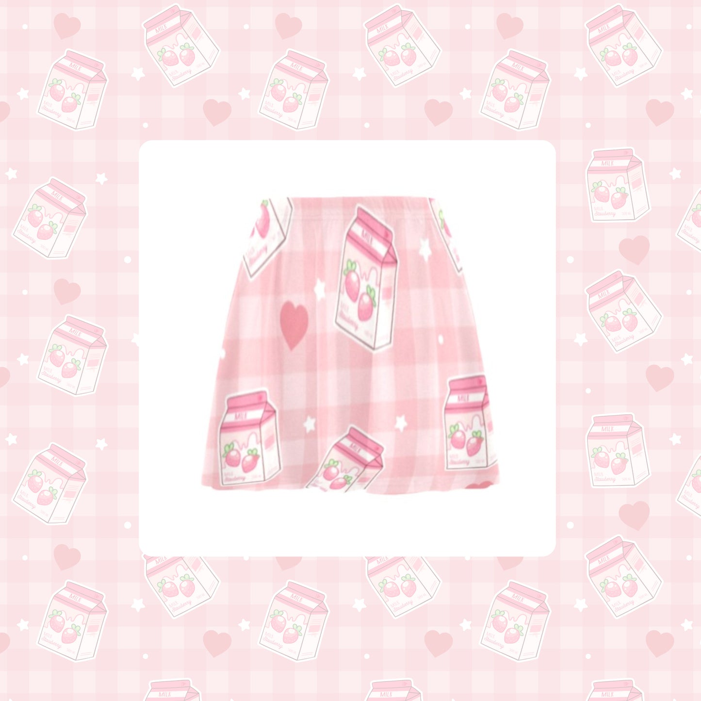 Yume kawaii Fairy Kei Pastel pink strawberry skirt displayed on white background