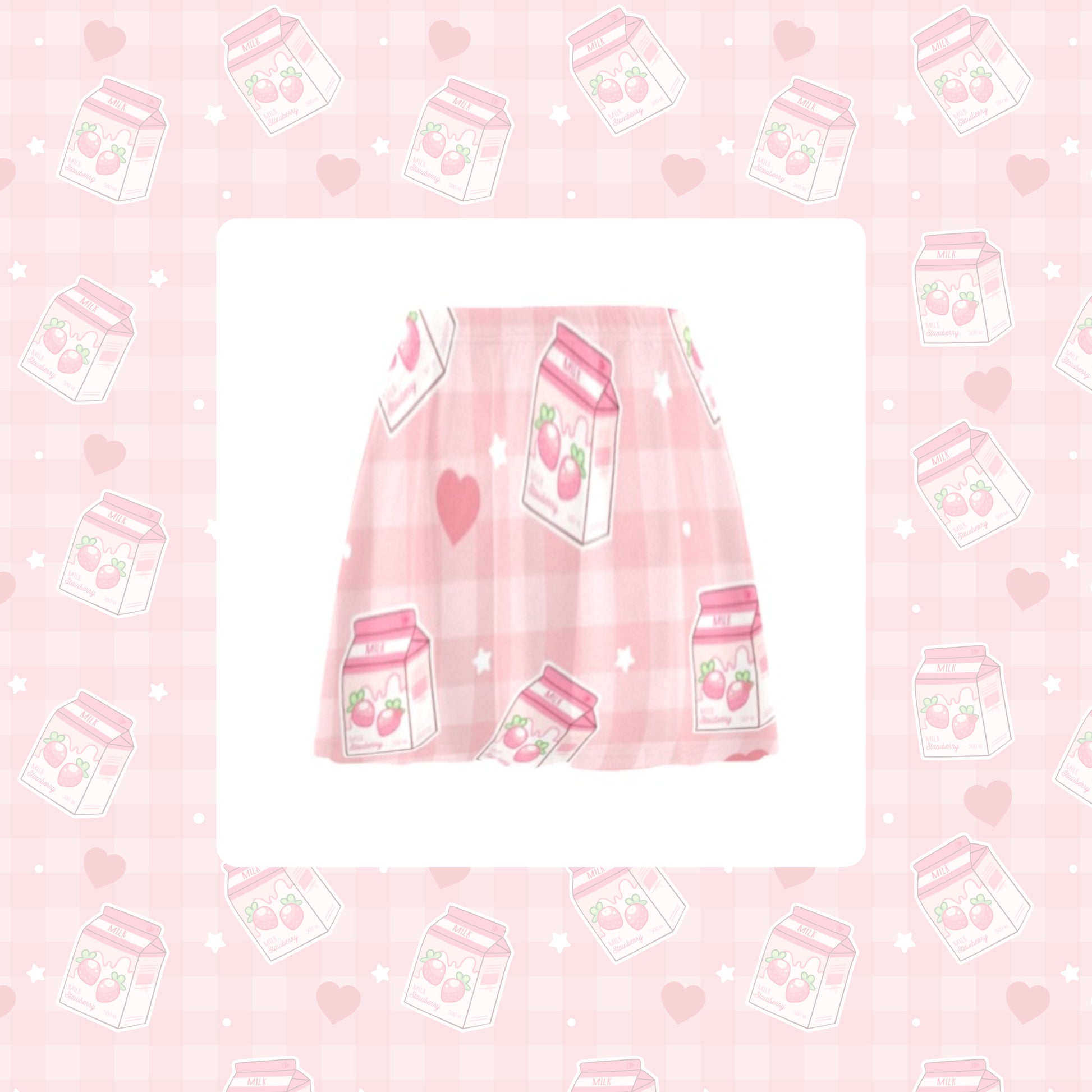 Yume kawaii Fairy Kei Pastel pink strawberry skirt displayed on white background