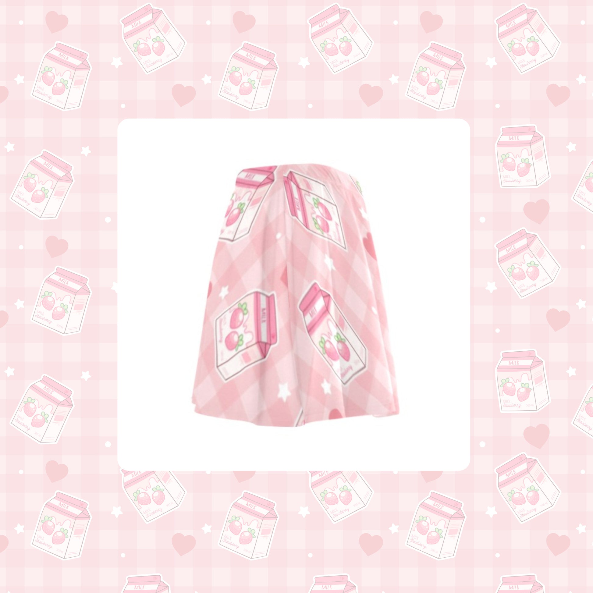 Yume kawaii Fairy Kei Pastel pink strawberry skirt displayed on white background