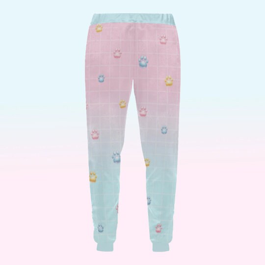 pastel kawaii joggers displayed on light background.