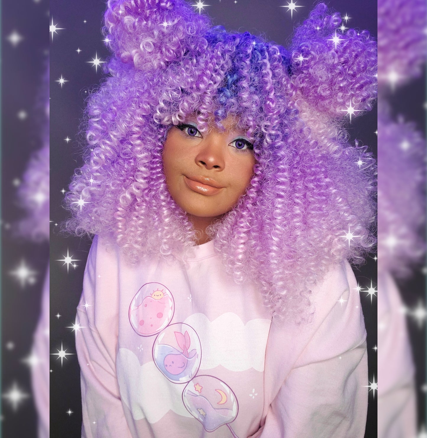 Youthful model wearing a Yume Kawaii Fairy Kei Pink Candy sweatshirt