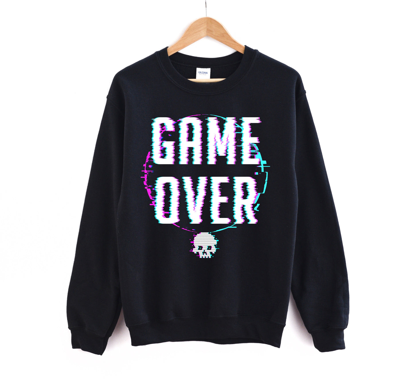 Yume Kawaii Game Over Black Harajuka Gaming Sweatshirt displayed on a white background.