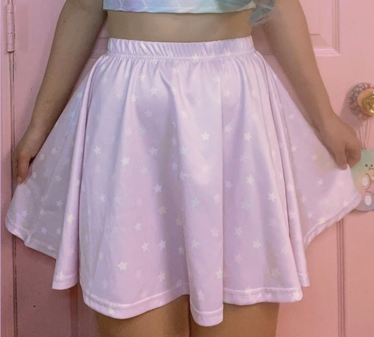 Youthful model wearing a cute Yume Kawaii Skater Stars Skirt