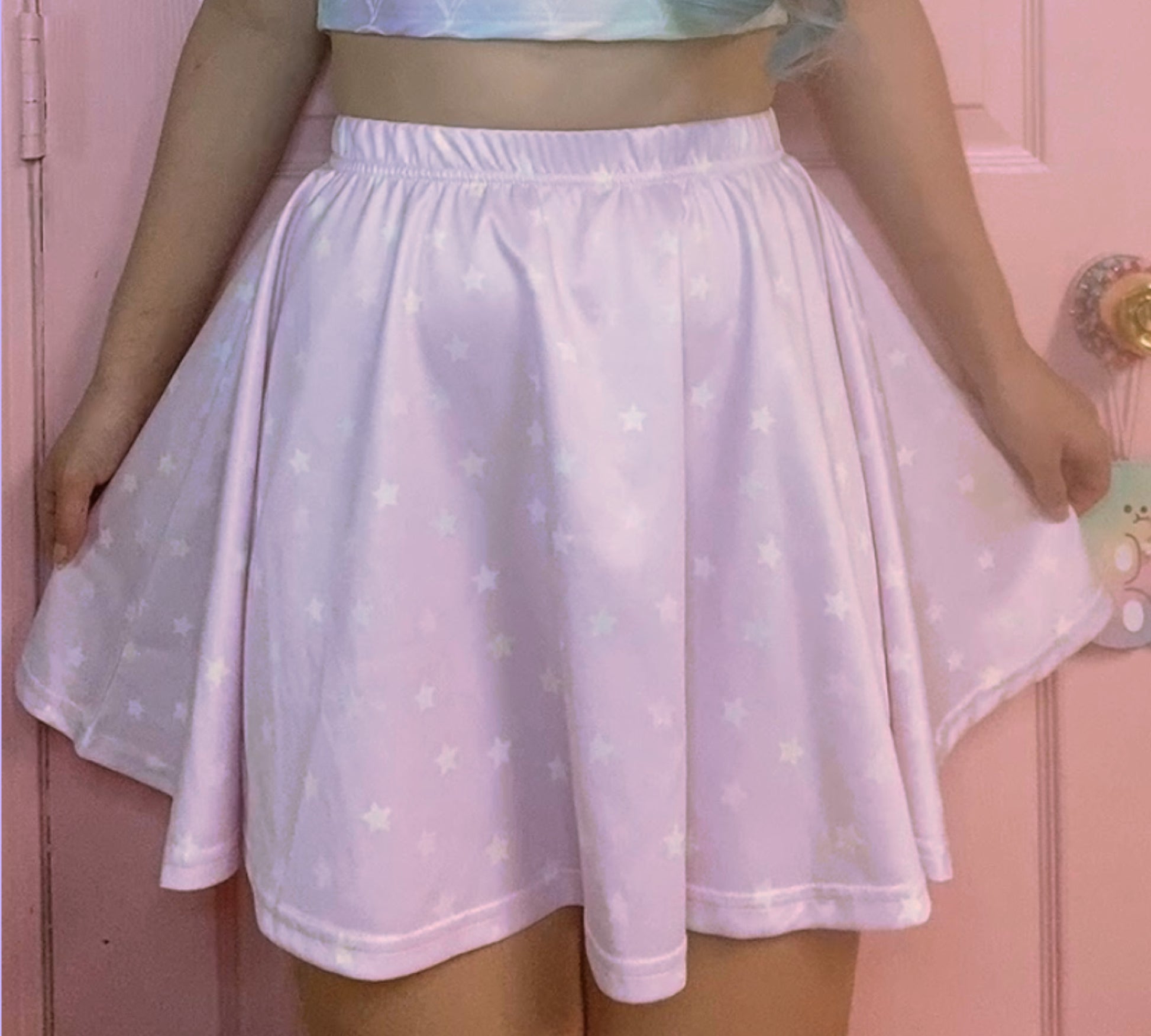 Youthful model wearing a cute Yume Kawaii Skater Stars Skirt