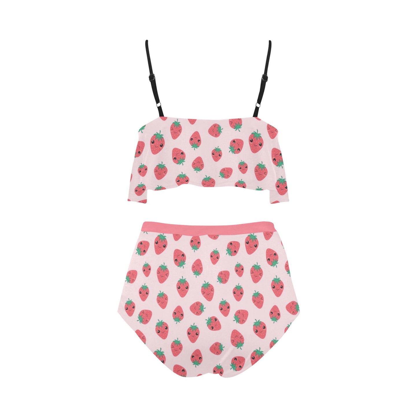 Yume Kawaii Strawberry High Waisted Flounce Bikini Set displayed on a clean background
