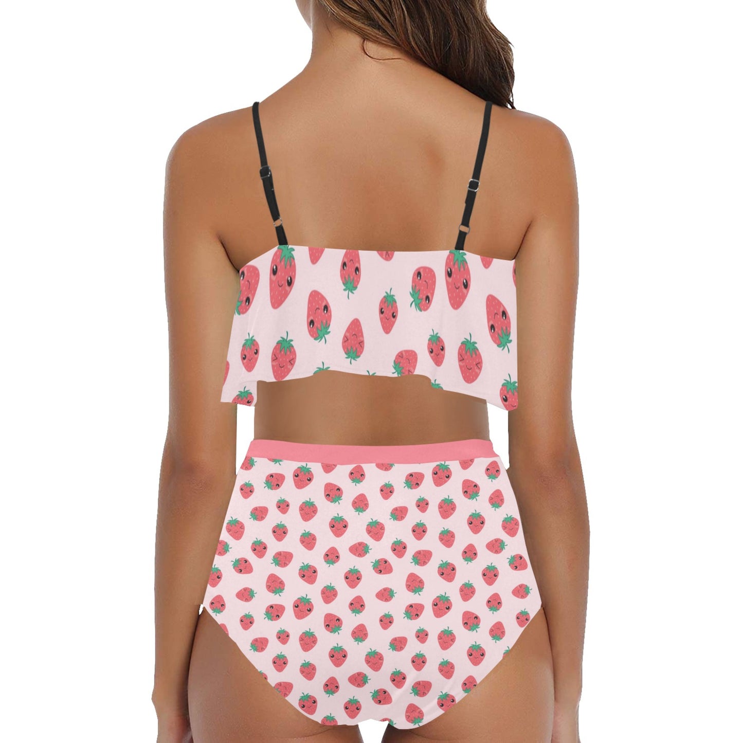 Yume Kawaii Strawberry High Waisted Flounce Bikini Set displayed on a clean background