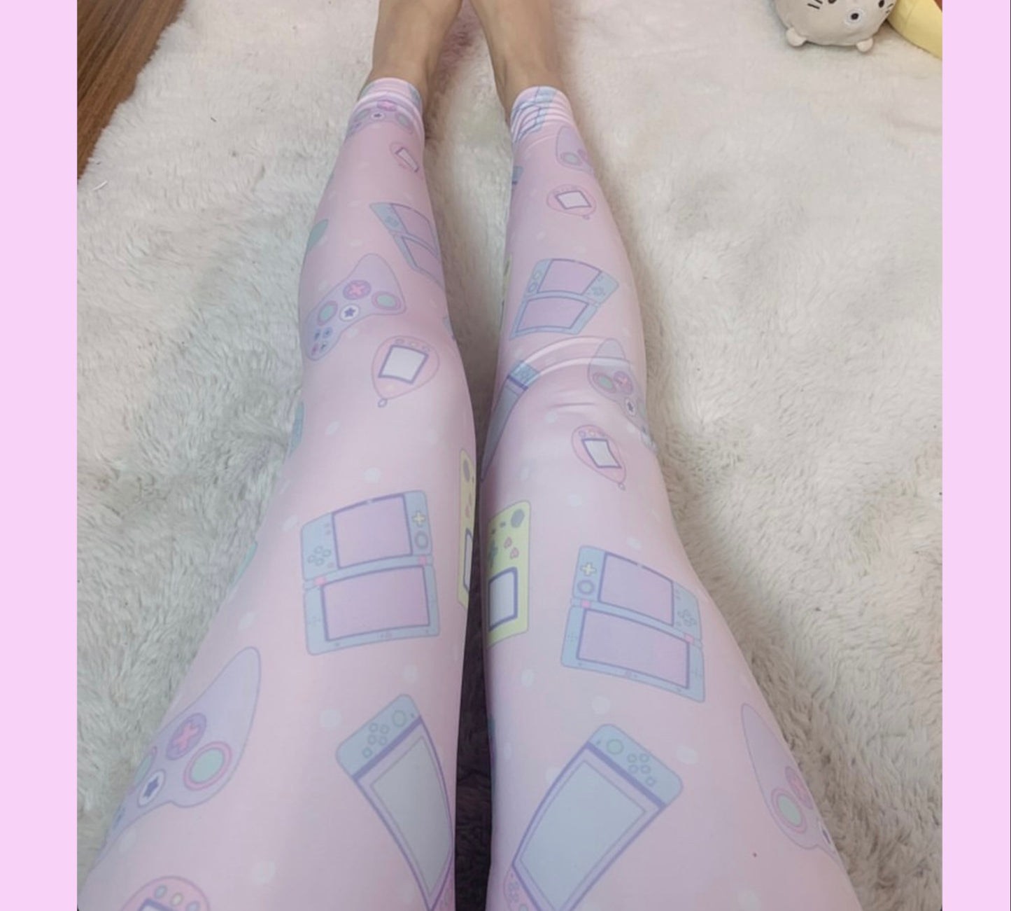 model wearing cute pastel colours kawaii videogame leggings