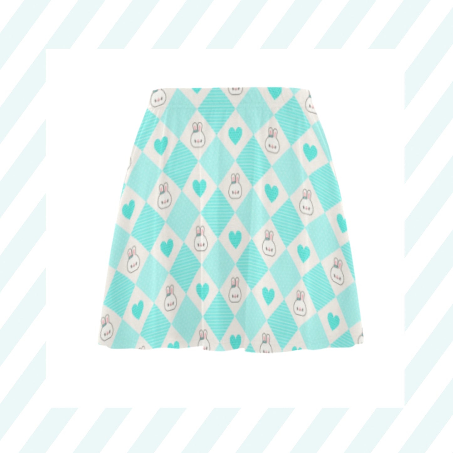 blue pastel kawaii bunny skirt displayed on clean white background
