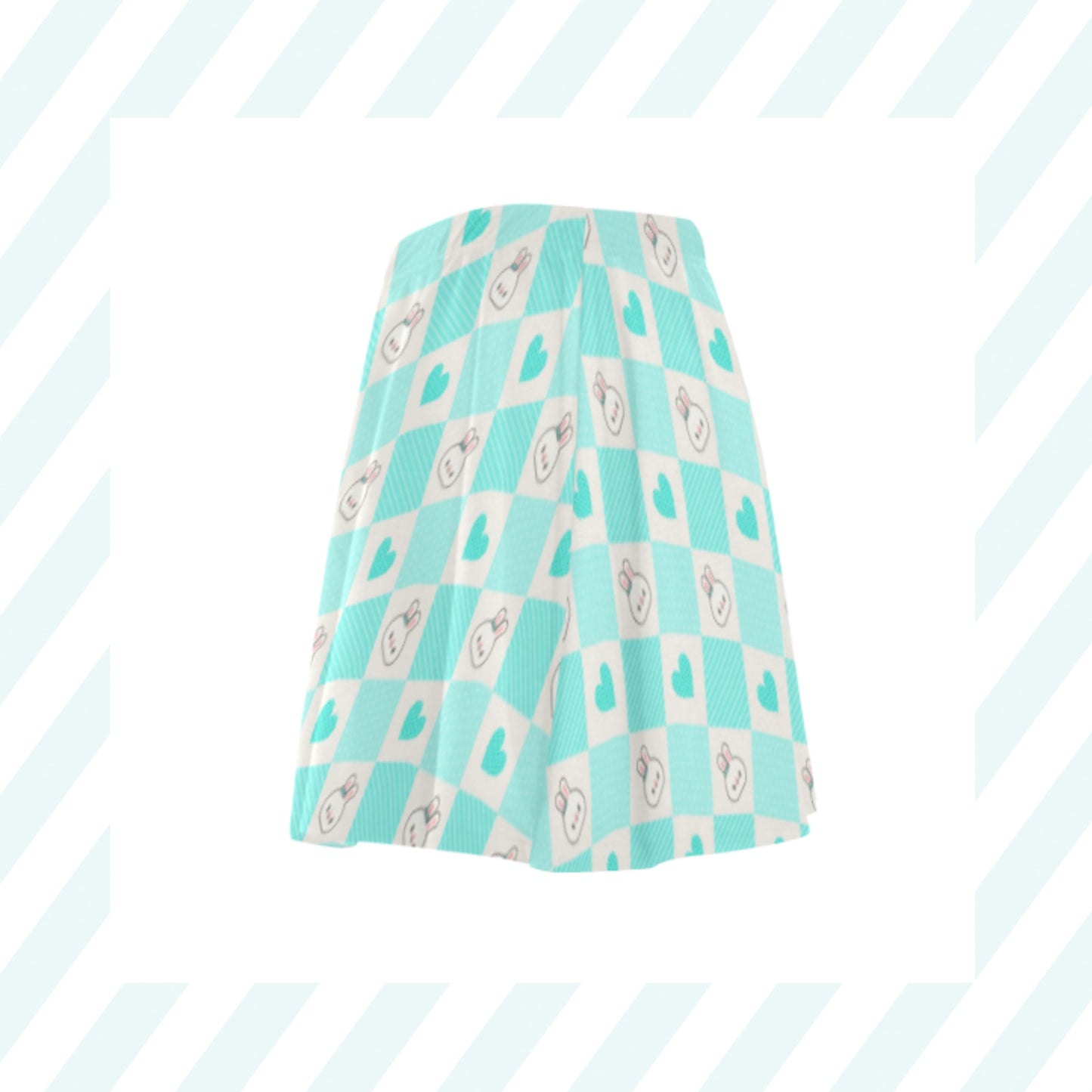 blue pastel kawaii bunny skirt displayed on clean white background
