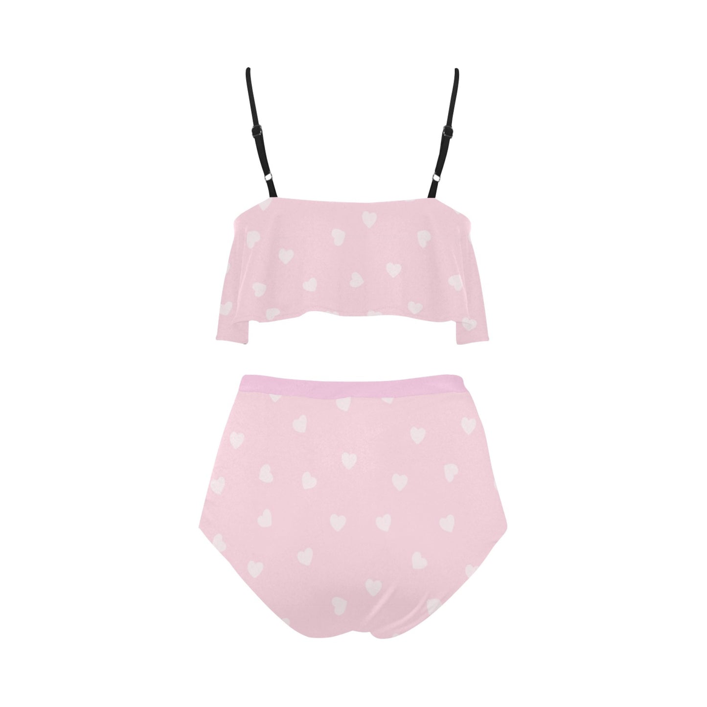 Yume Kawaii pink hearts founce High Waisted Flounce Bikini Set displayed on a white background
