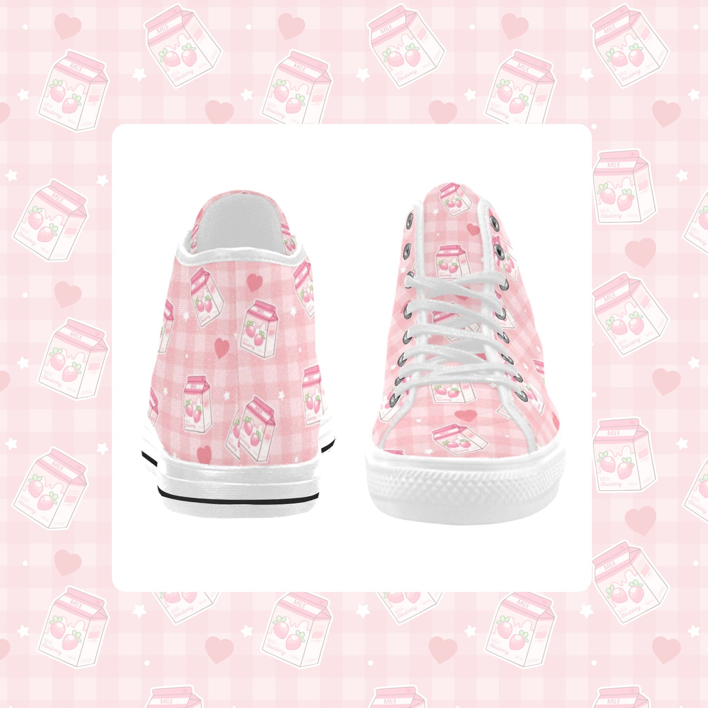 Close-up of cute pastel-colored shoes with decorative elements, displayed on a smooth white surface