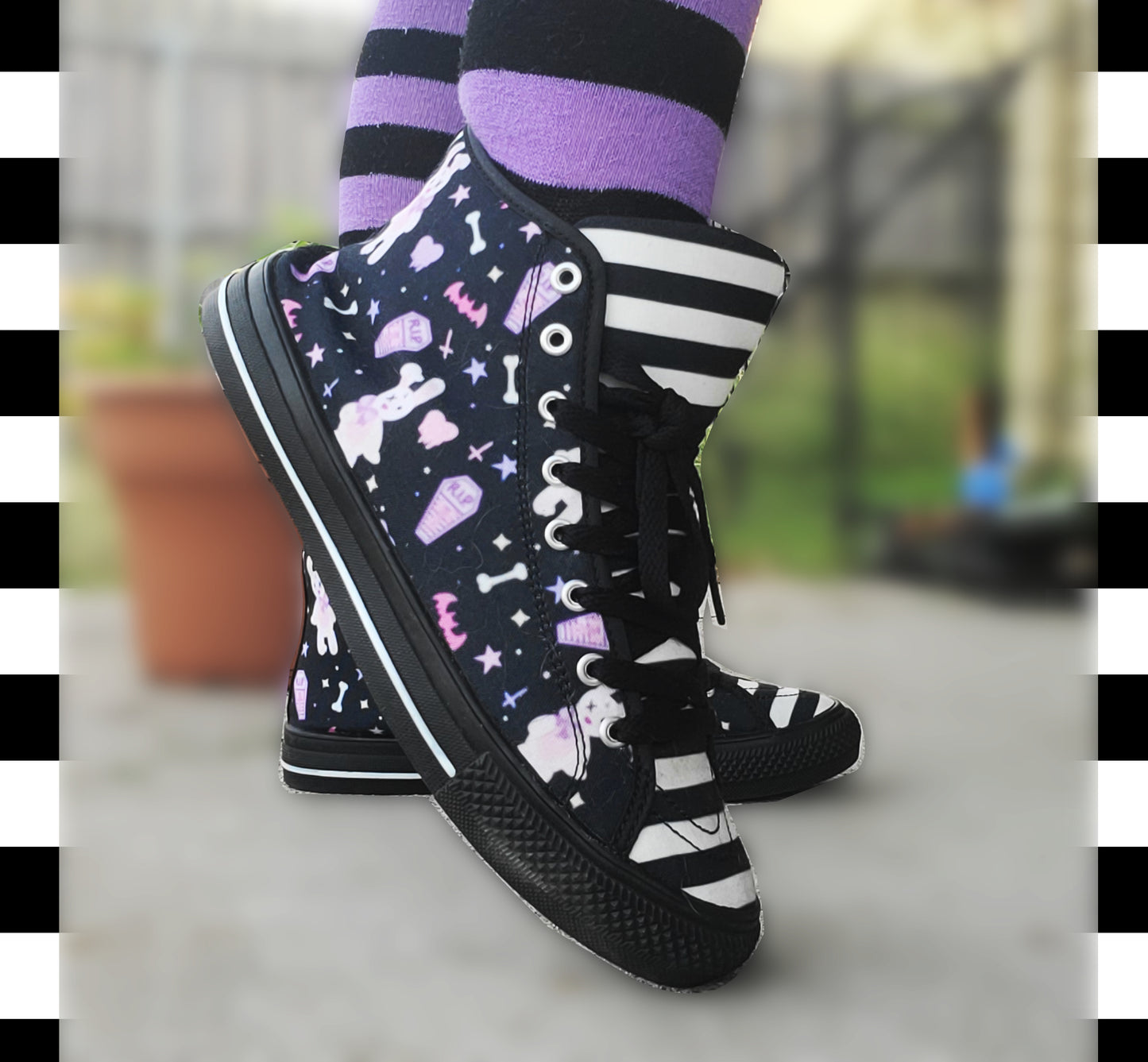 Young girl wearing stylish, cute shoes with a playful bunny design