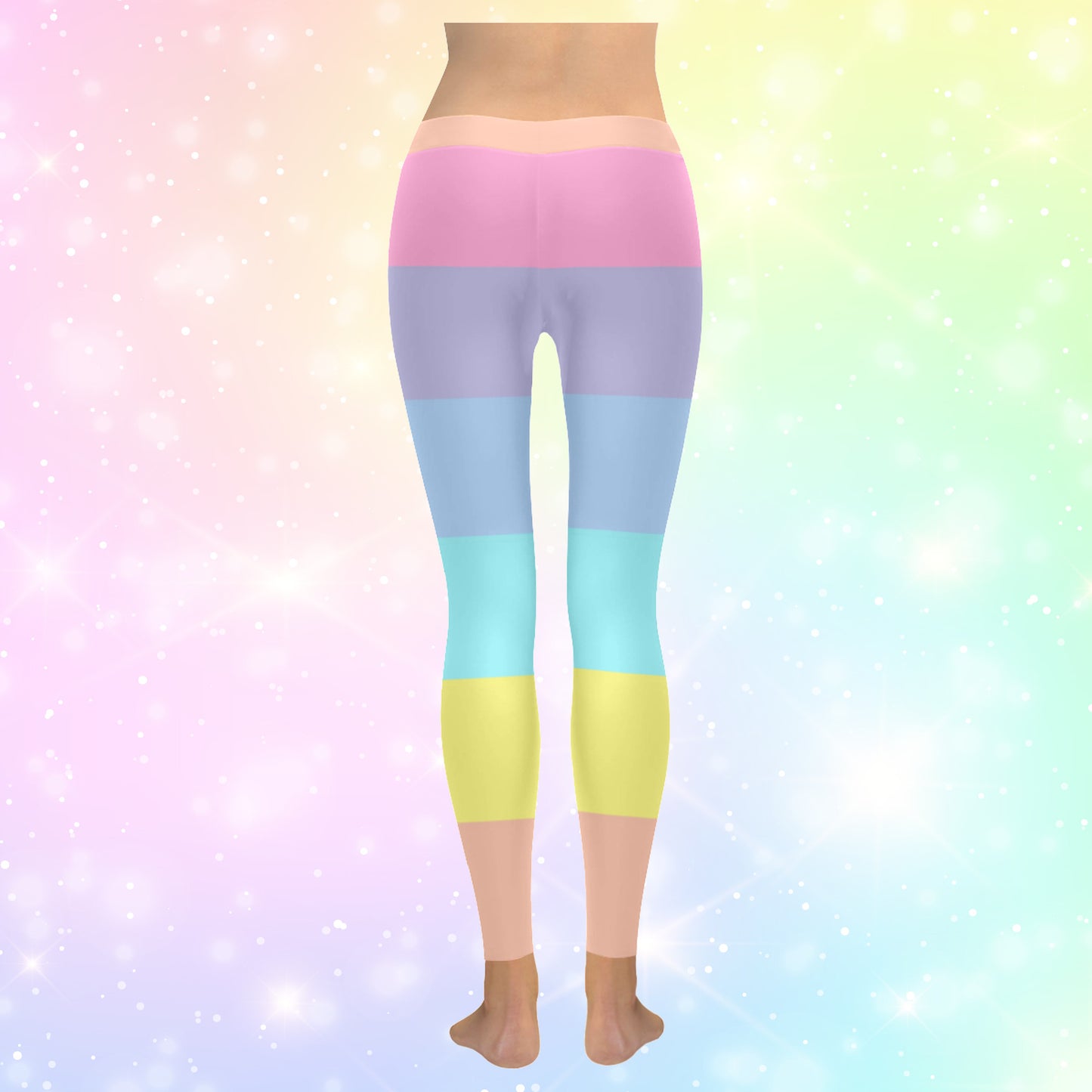 Yume kawaii Pastel Rainbow Leggings displayed on pastel background