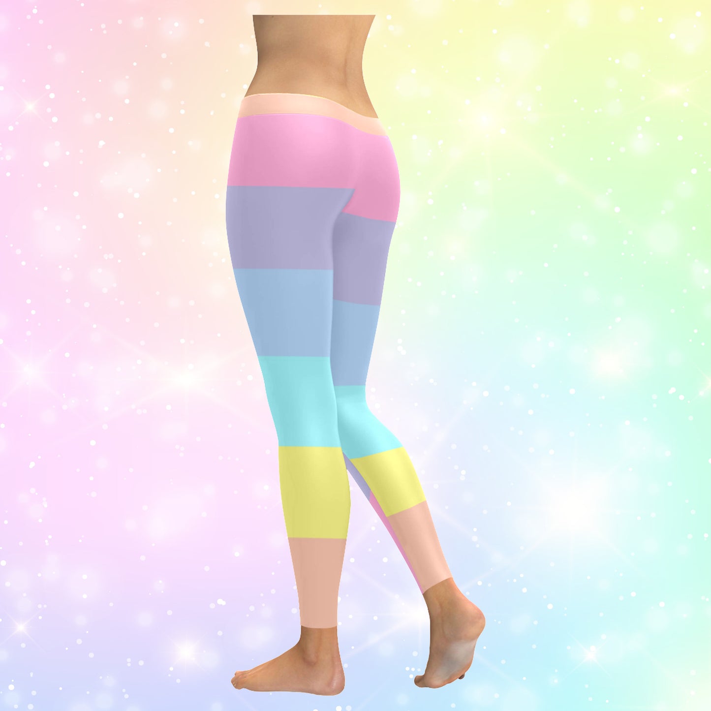 Yume kawaii Pastel Rainbow Leggings displayed on pastel background