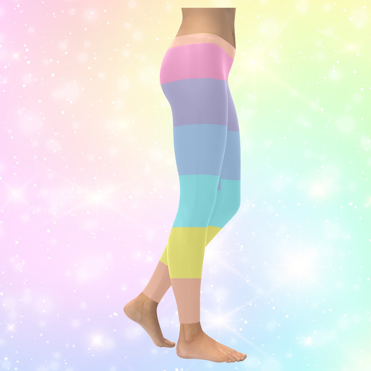Yume kawaii Pastel Rainbow Leggings displayed on pastel background
