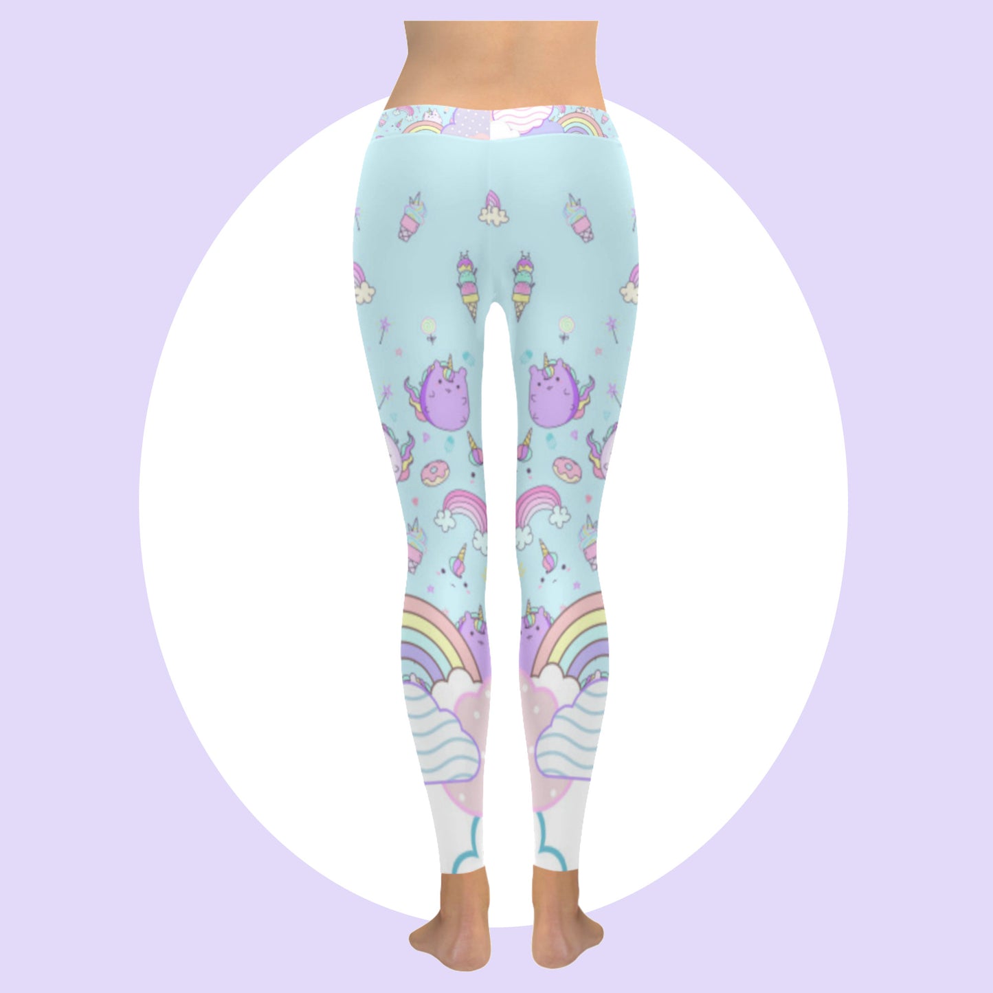 Yume kawaii rainbow cloud cat leggings displayed on a white background