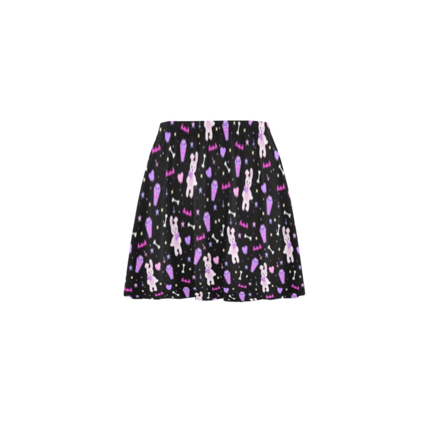 Pastel Goth Yami Kawaii Bunny Skater Skirt displayed on a white background