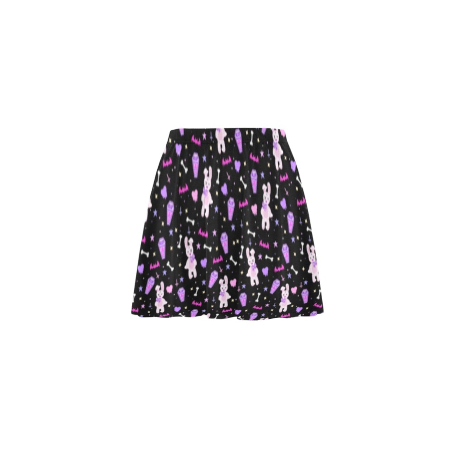 Pastel Goth Yami Kawaii Bunny Skater Skirt displayed on a white background