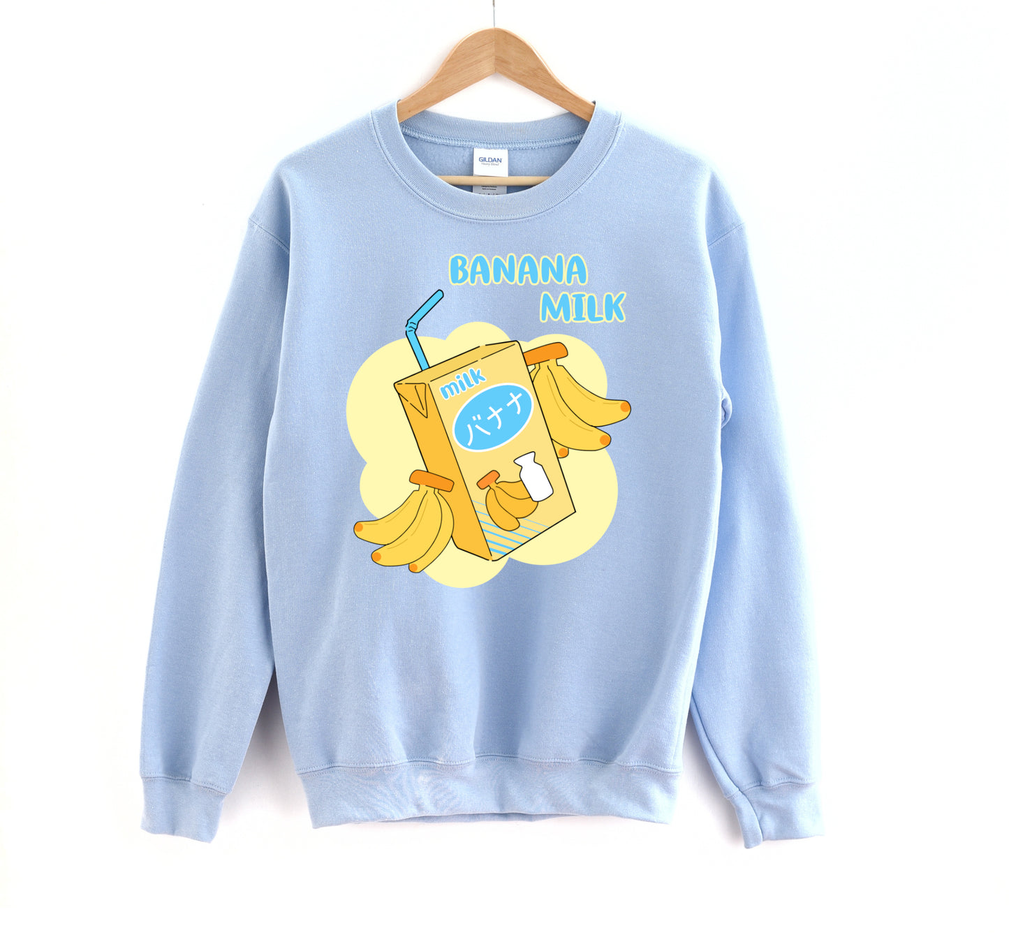 Blue pastel kawaii sweatshirt displayed on clean white background