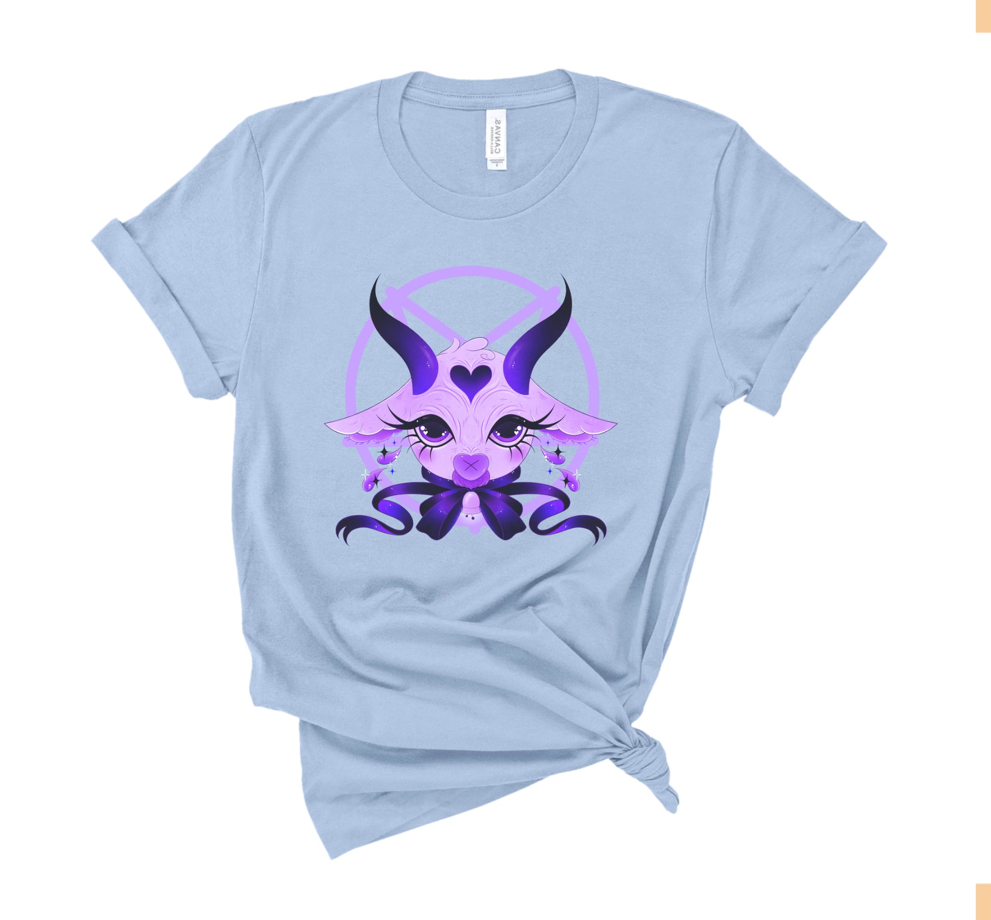 blue pastel goth t-shirt displayed on clean white background
