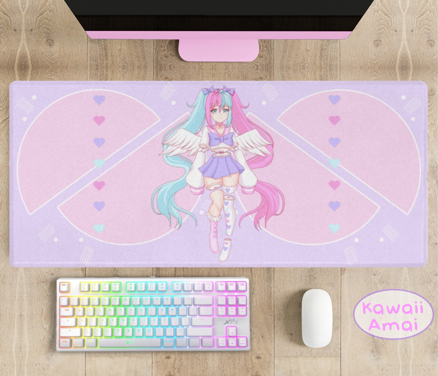 Anime girl Mouse pad, Gamer desk mat - Cute gaming large desk mousepad - Pastel goth gamer mousepad - Non-slip desk pad - XXL desk mat MP345