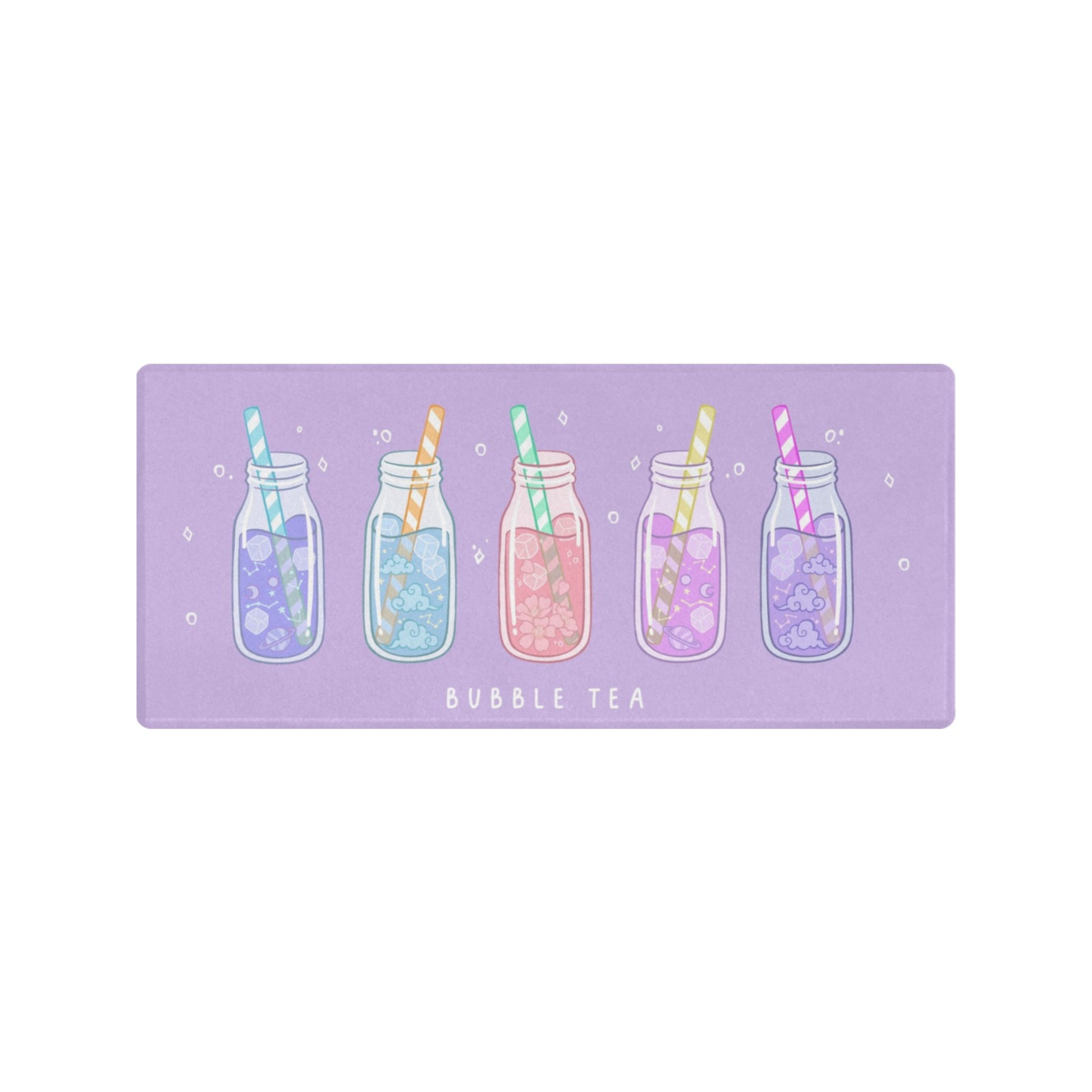 Pastel kawaii desk mat with charming motifs and cozy aesthetic