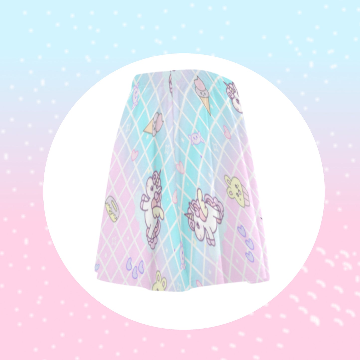 pastel fairy kei skirt displayed on clean background.