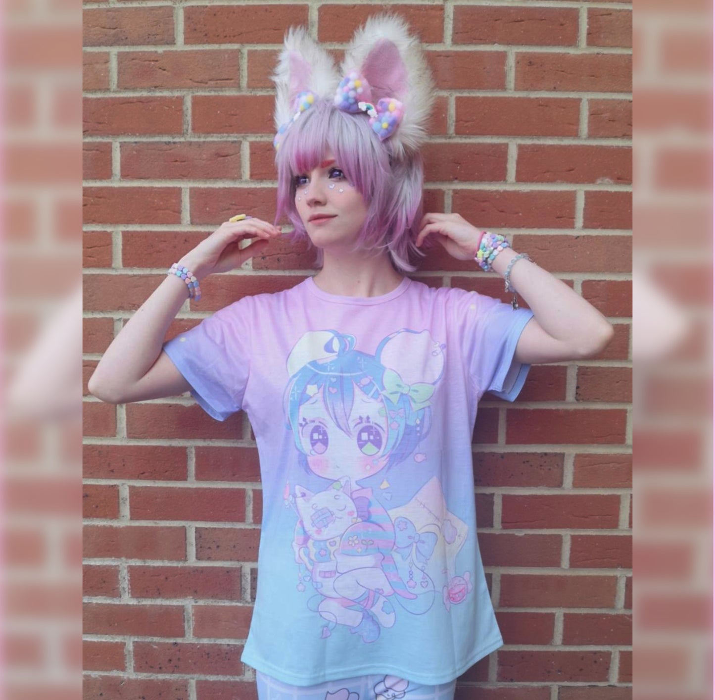 Teen girl in a kawaii graphic t-shirt with kawaii chibi design