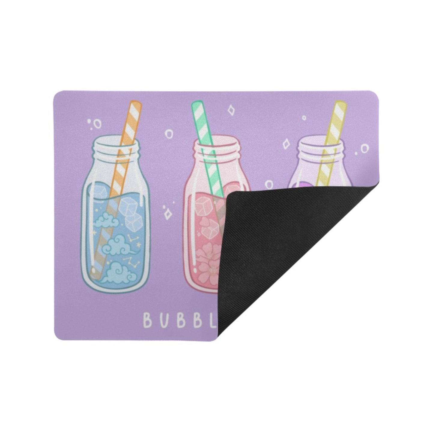 Pastel kawaii desk mat with charming motifs and cozy aesthetic