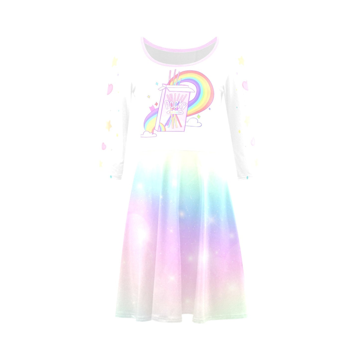 fairy kei Kawai pocky rainbow long sleeves dress on a white background
