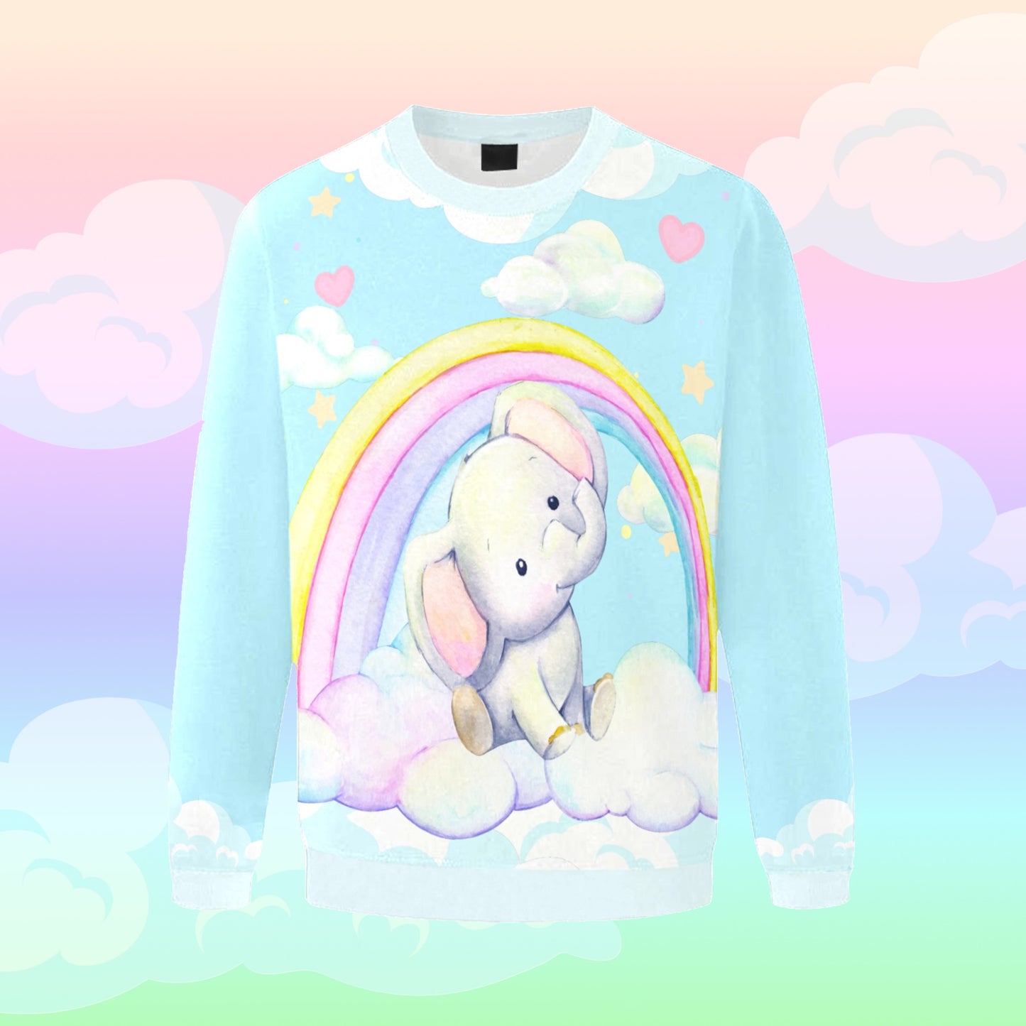Enchanted Fairy Kei Yume Kawaii Elephant Sweatshirt on a colourful background