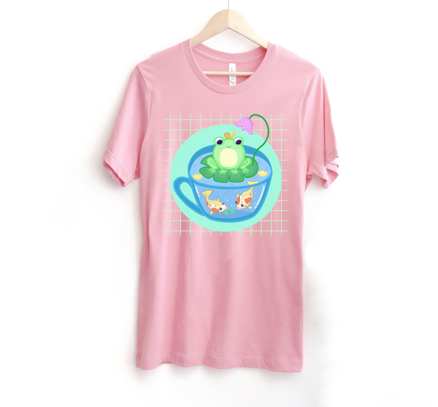 Pink Frog kawaii t-shirt displayed on clean white background.