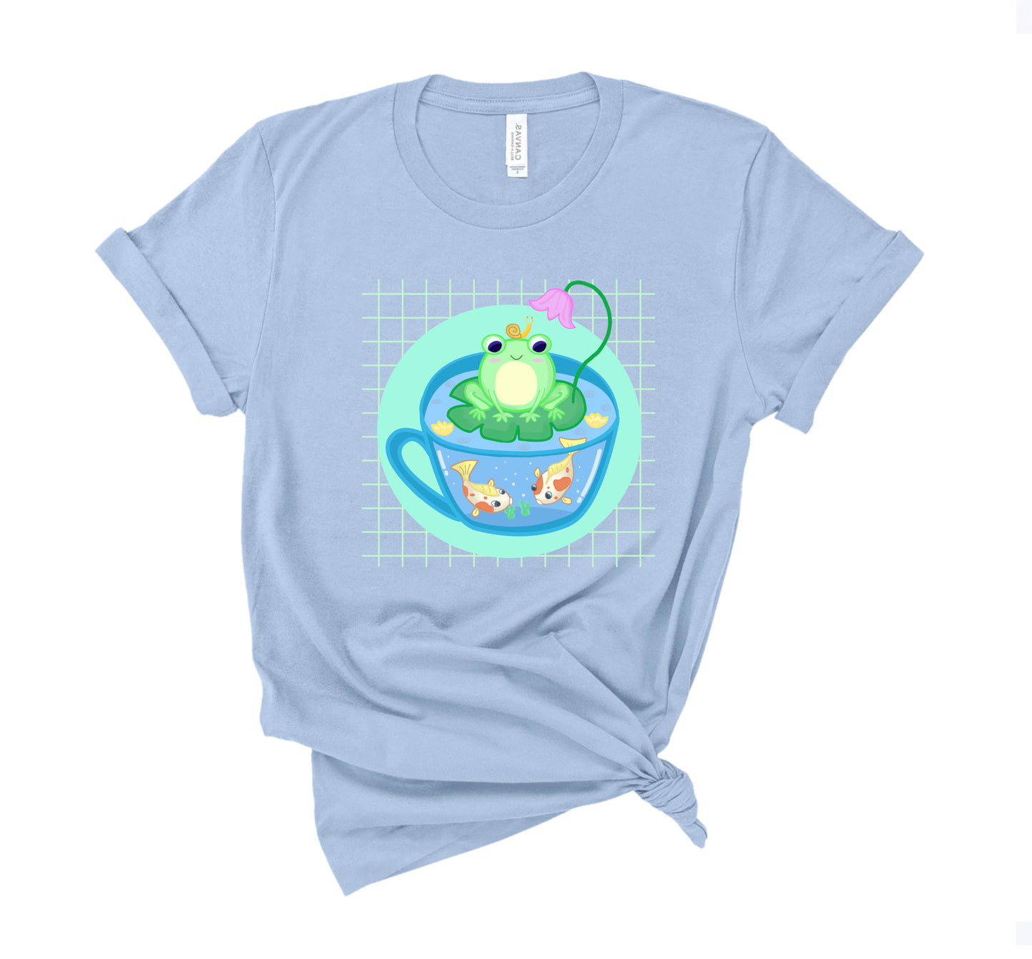 Blue Frog kawaii t-shirt displayed on clean white background.