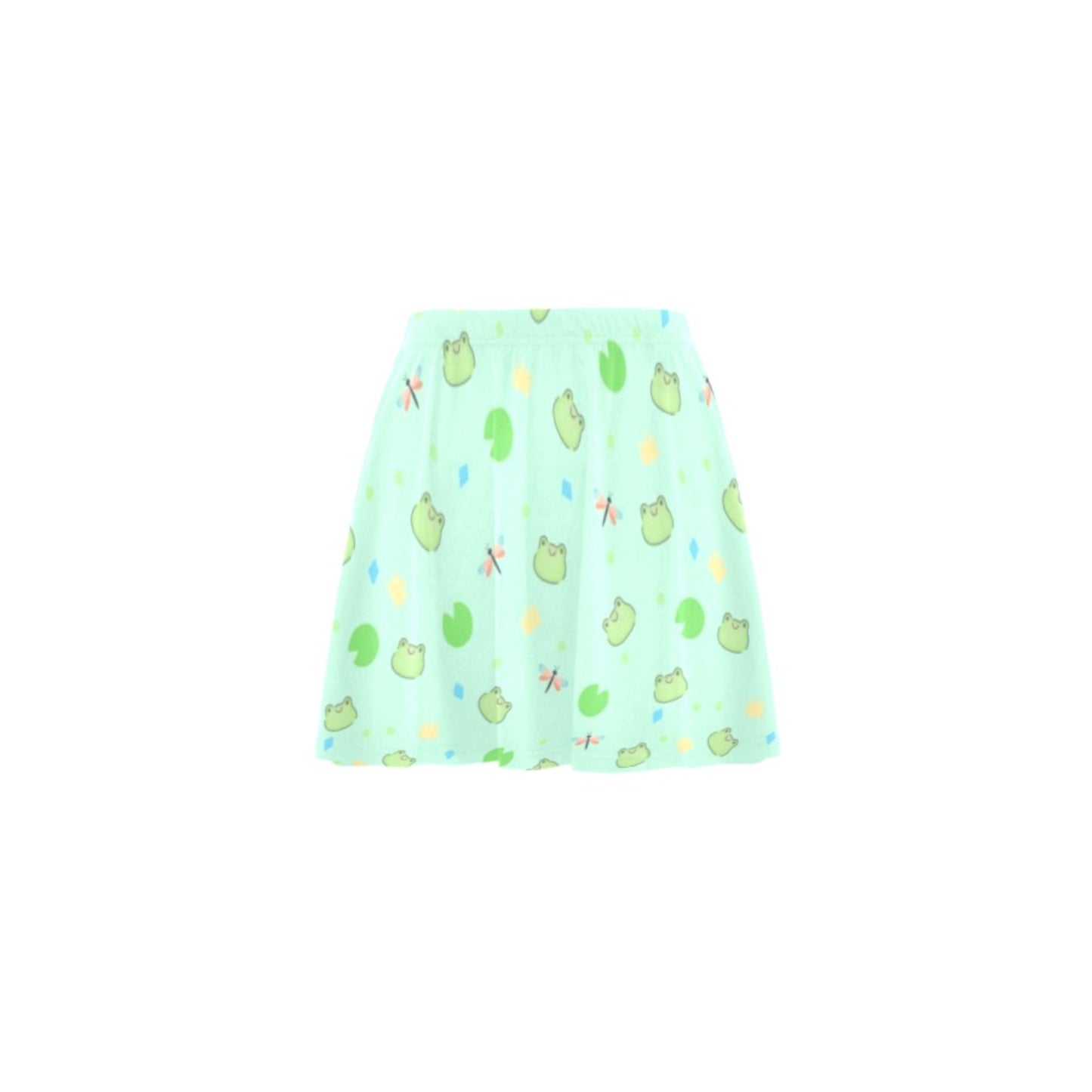 Kawaii mint frog pastel skirt displayed on clean white background.