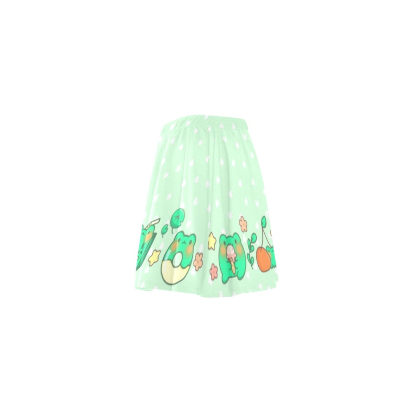 Kawaii mint frog pastel skirt displayed on clean white background.