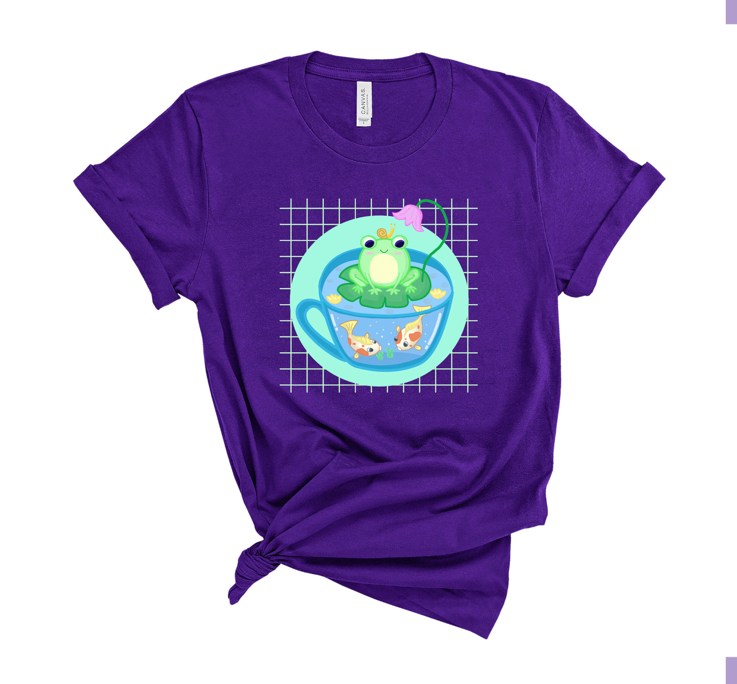 Purple Frog kawaii t-shirt displayed on clean white background.