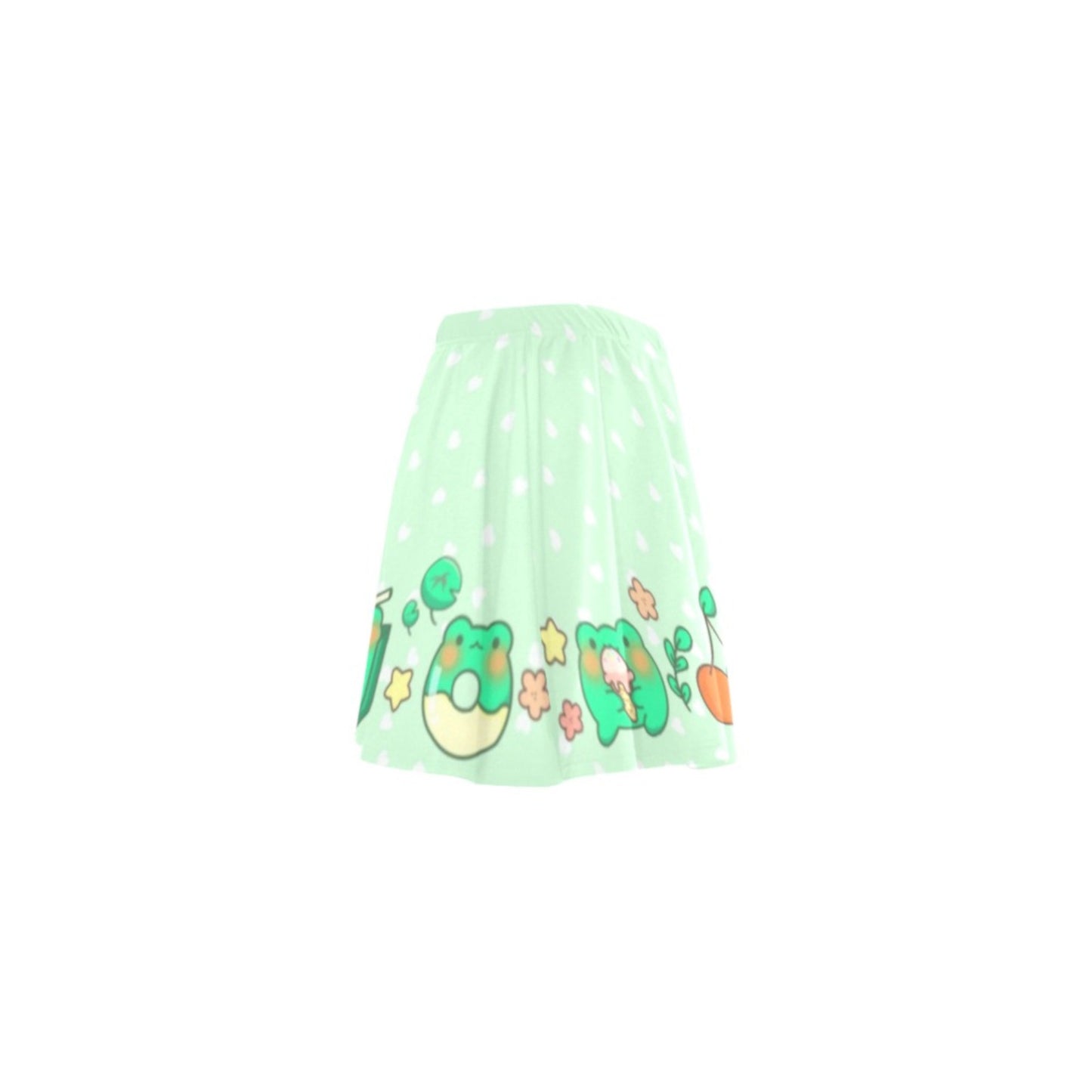 Kawaii mint frog pastel skirt displayed on clean white background.
