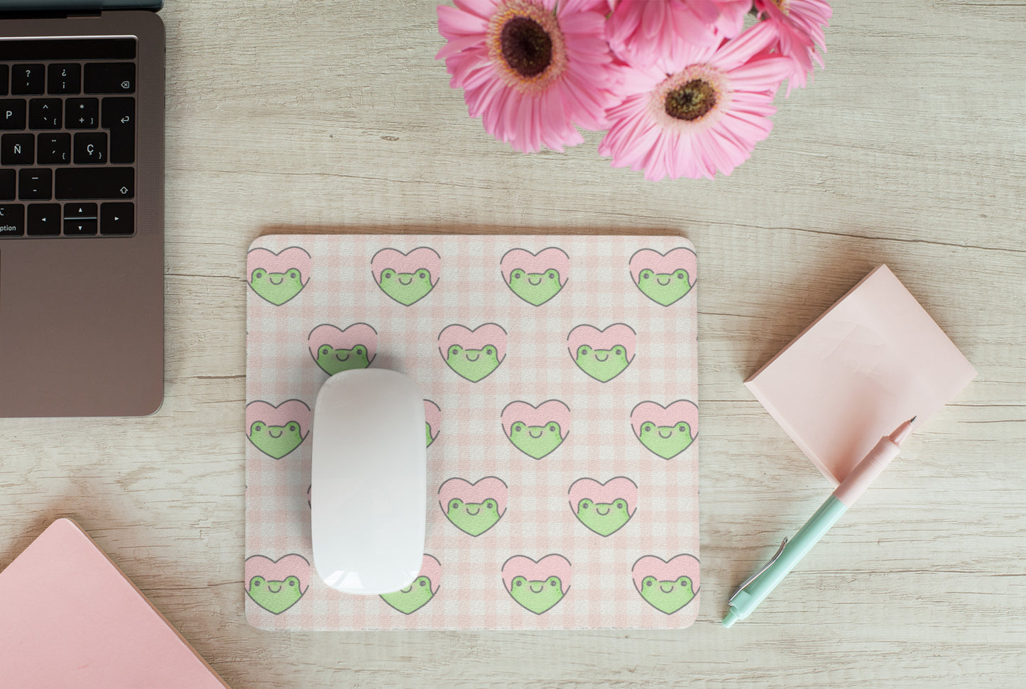 Pastel desk mat, Kawaii frog Gamer mousepad, Cute Gaming large desk mat, Froggy desk accessory, Pink mousepad, Extended XL desk mat MP108