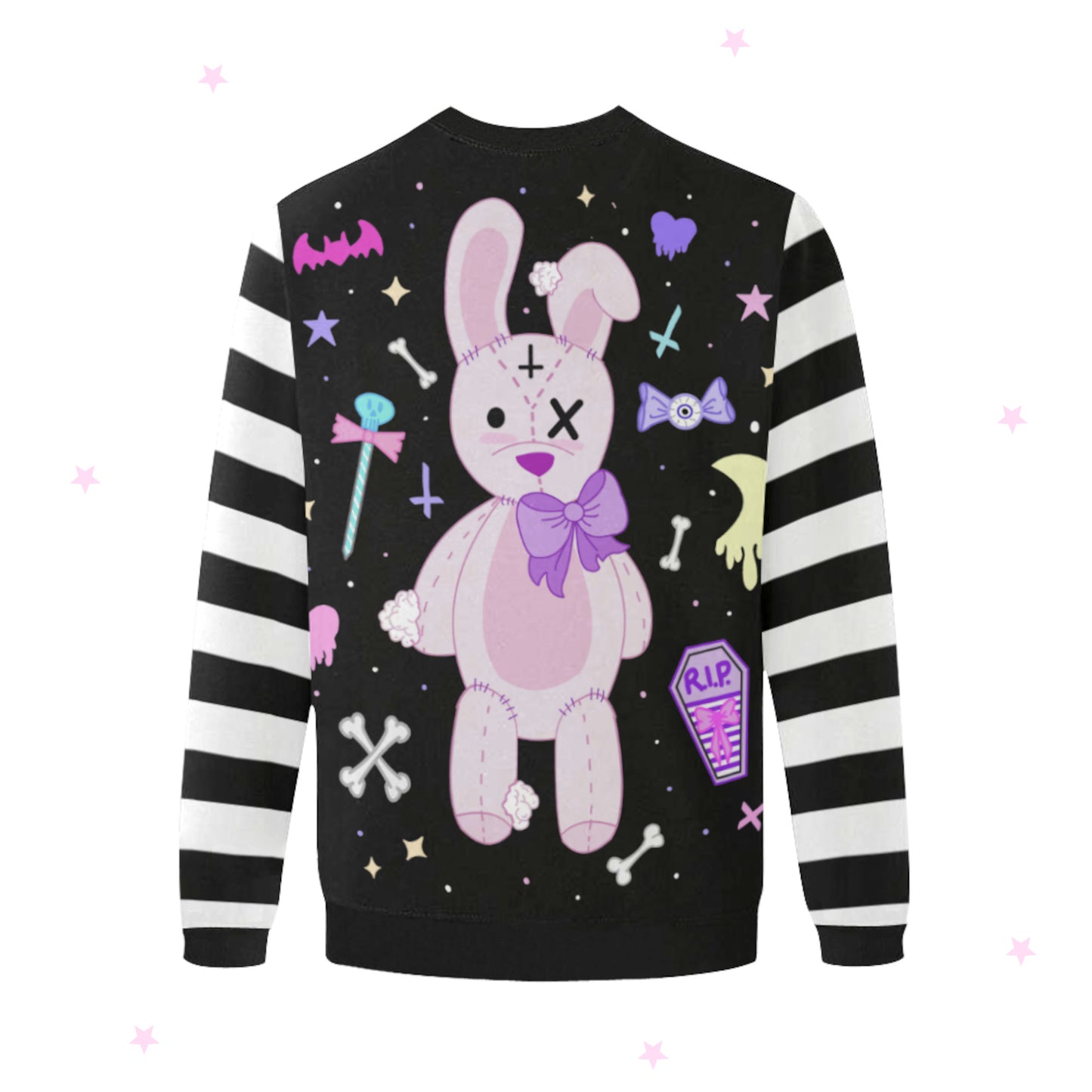 Pink and black kawaii goth sweatshirt displayed on white background.