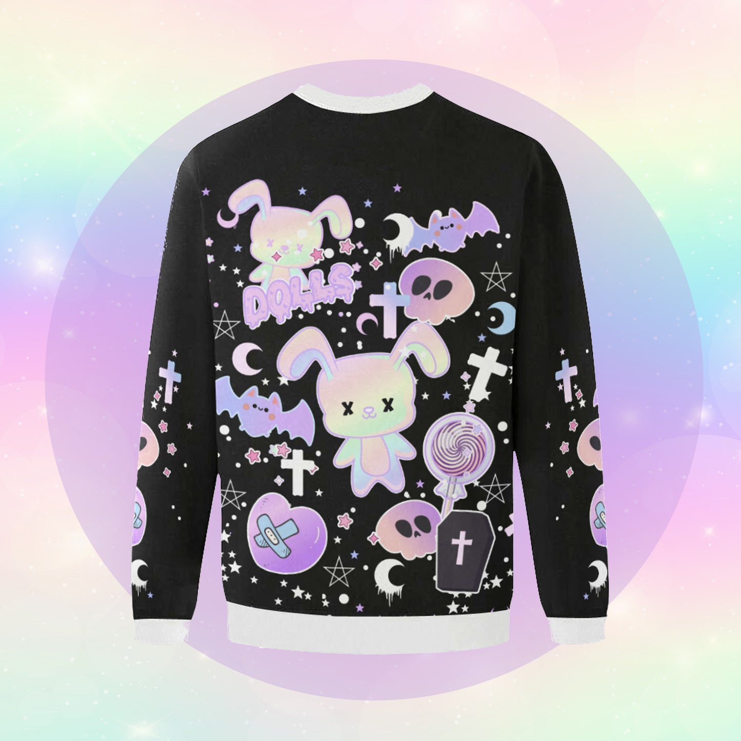 goth black sweatshirt displayed on pink background
