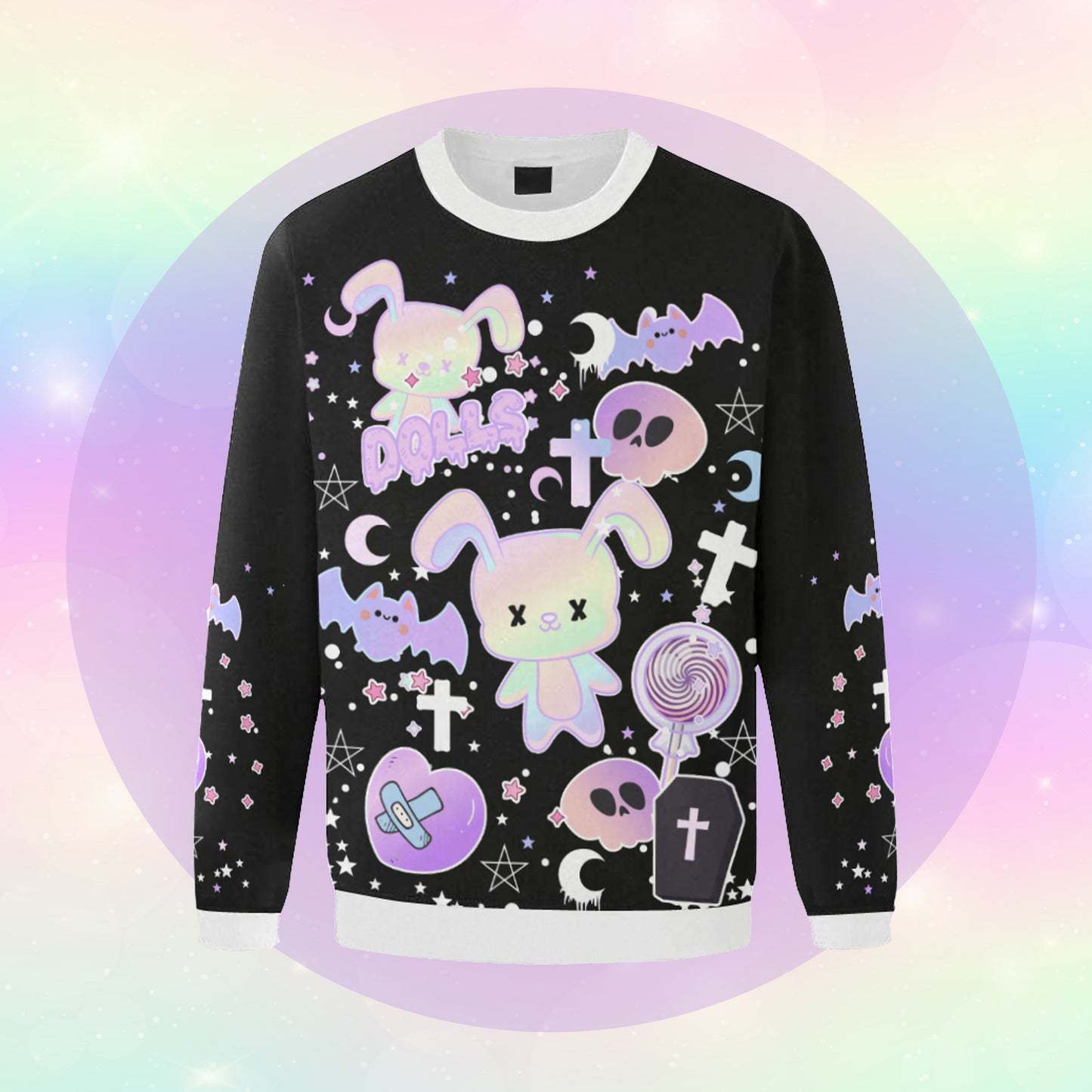 goth black sweatshirt displayed on pink background
