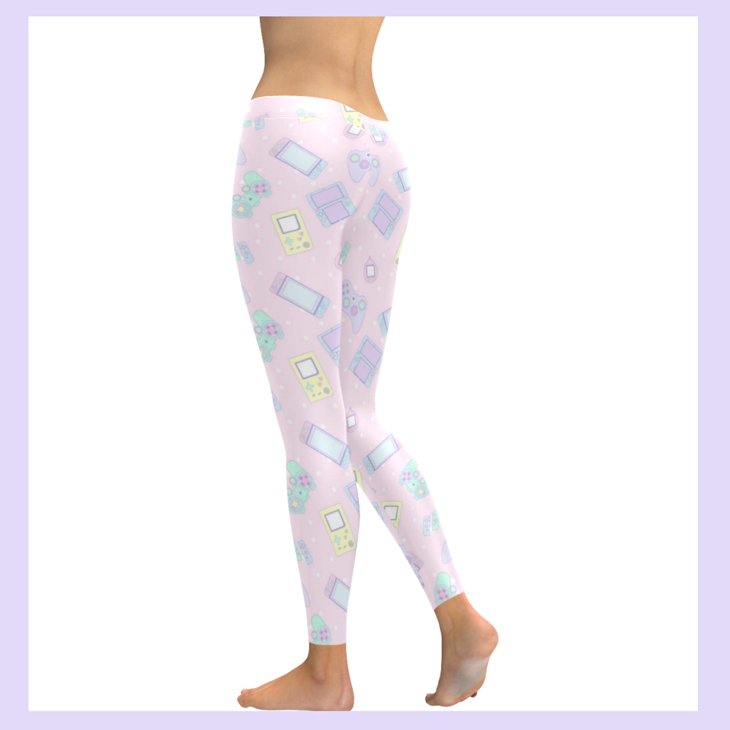 cute pastel kawaii videogame leggings displayed on clean white background.