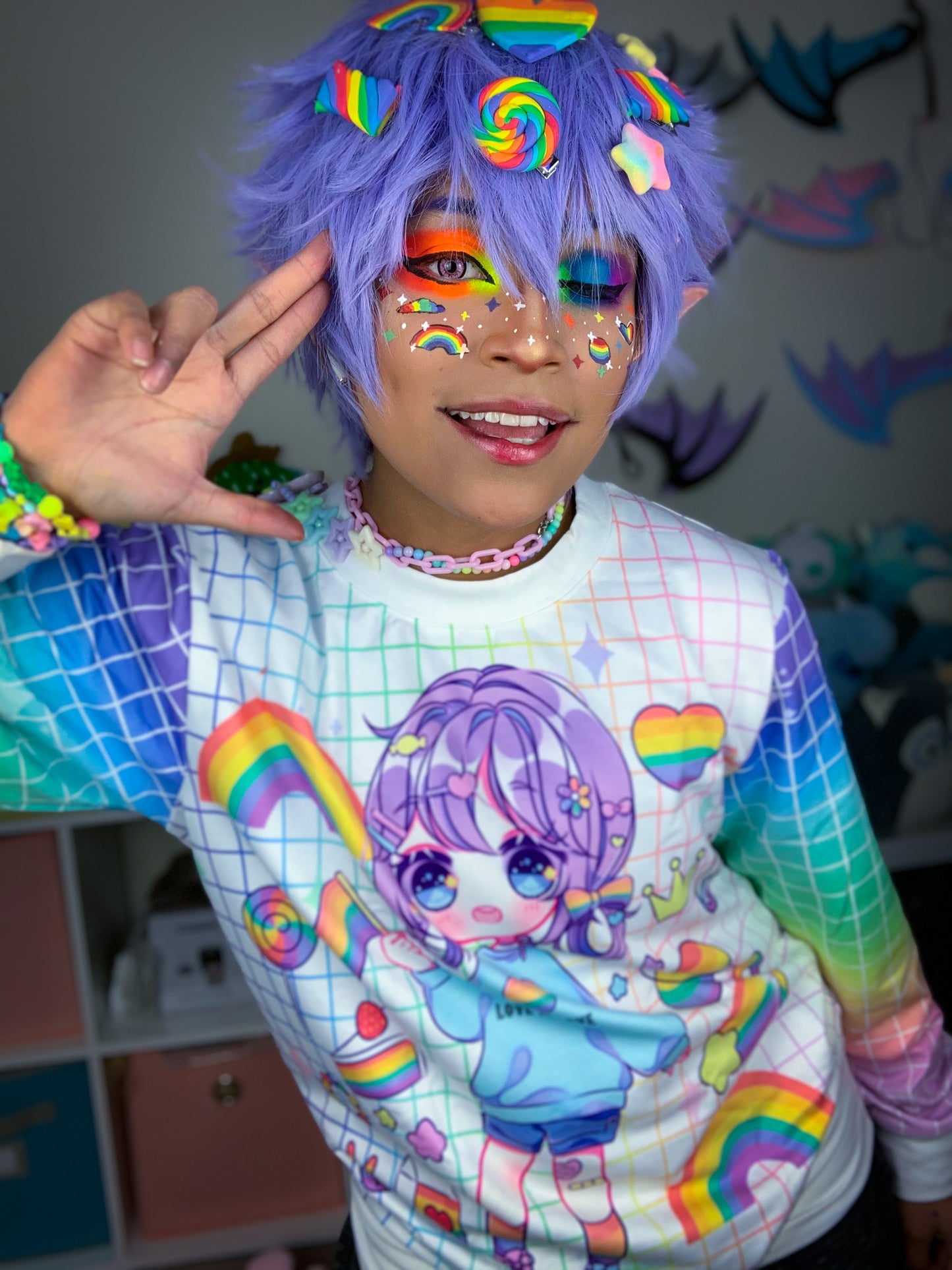 Kawaii Rainbow Sweatshirt Yume Kawaii Pride Sweatshirt LGBT Pride Decora kei Chibi Sweater D2190290
