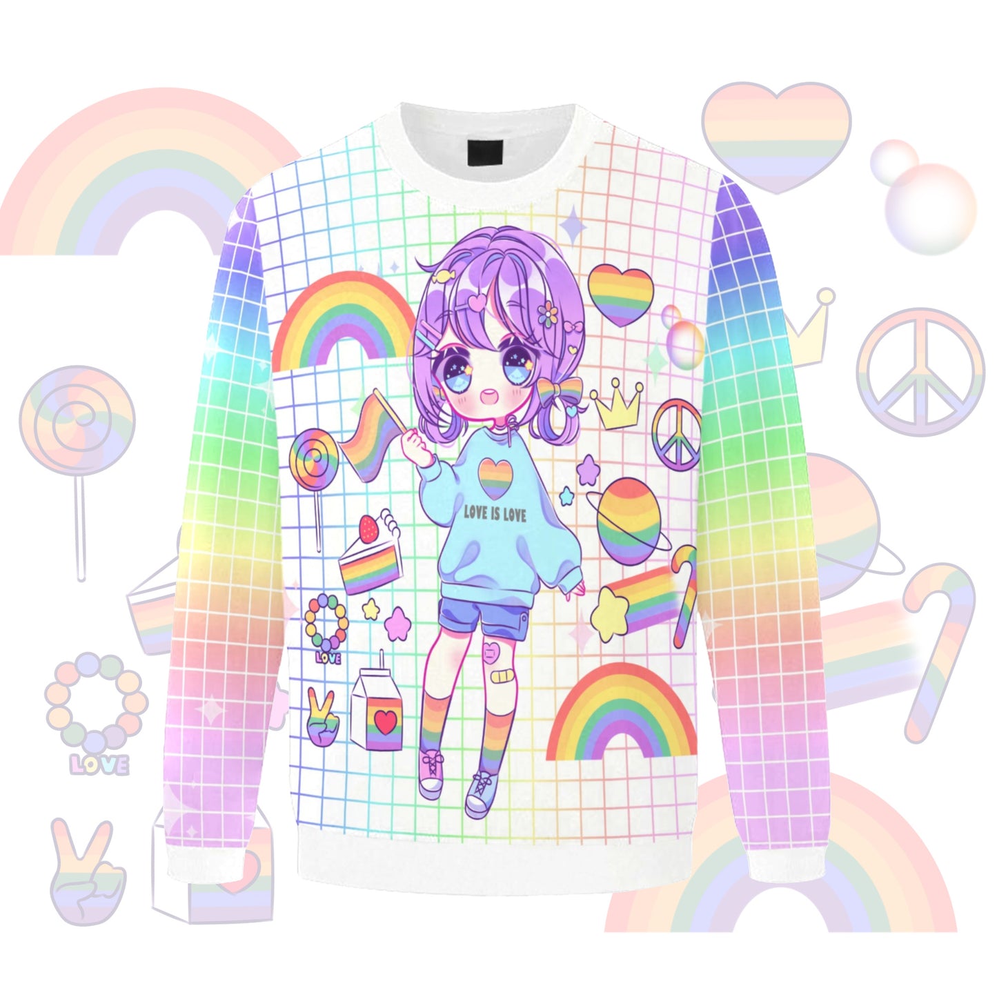Kawaii Rainbow Sweatshirt Yume Kawaii Pride Sweatshirt LGBT Pride Decora kei Chibi Sweater D2190290