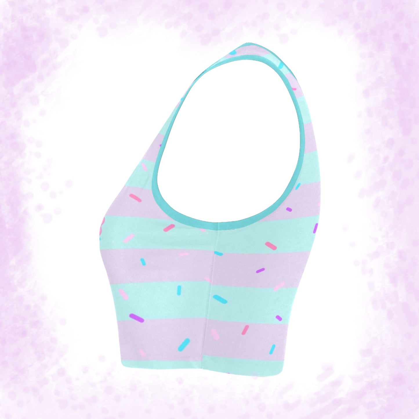 menhera Band Aid Heart Crop Top displayed on a pattern background