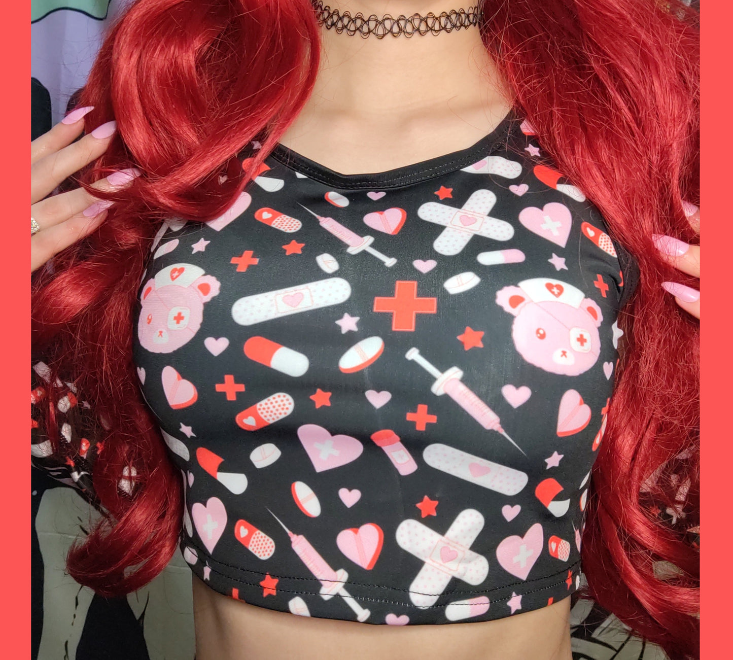 Girl dressed in menhera medical aid crop top
