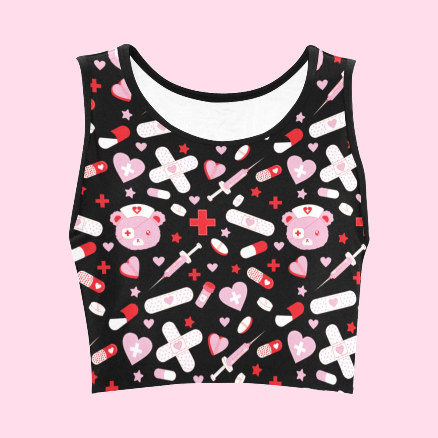 menhera medical aid black crop top displayed on pink background