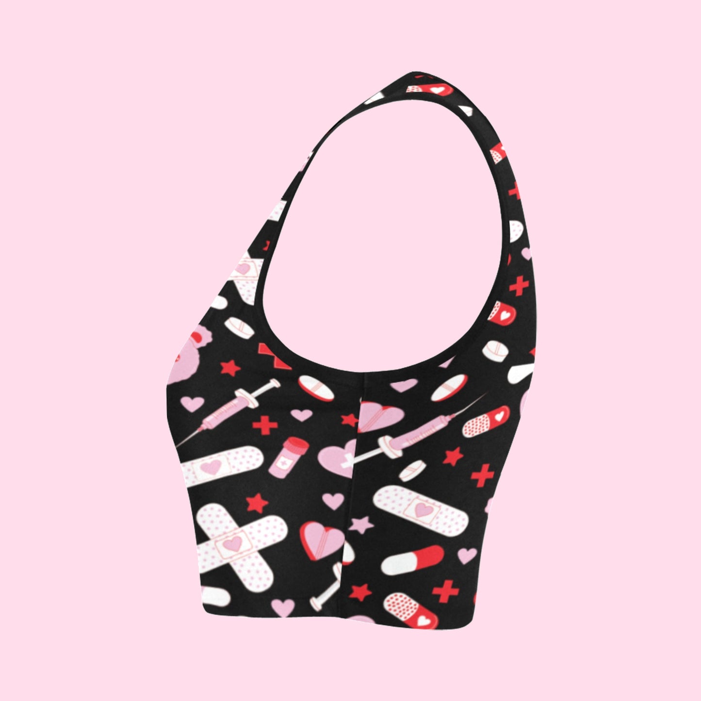 menhera medical aid black crop top displayed on pink background