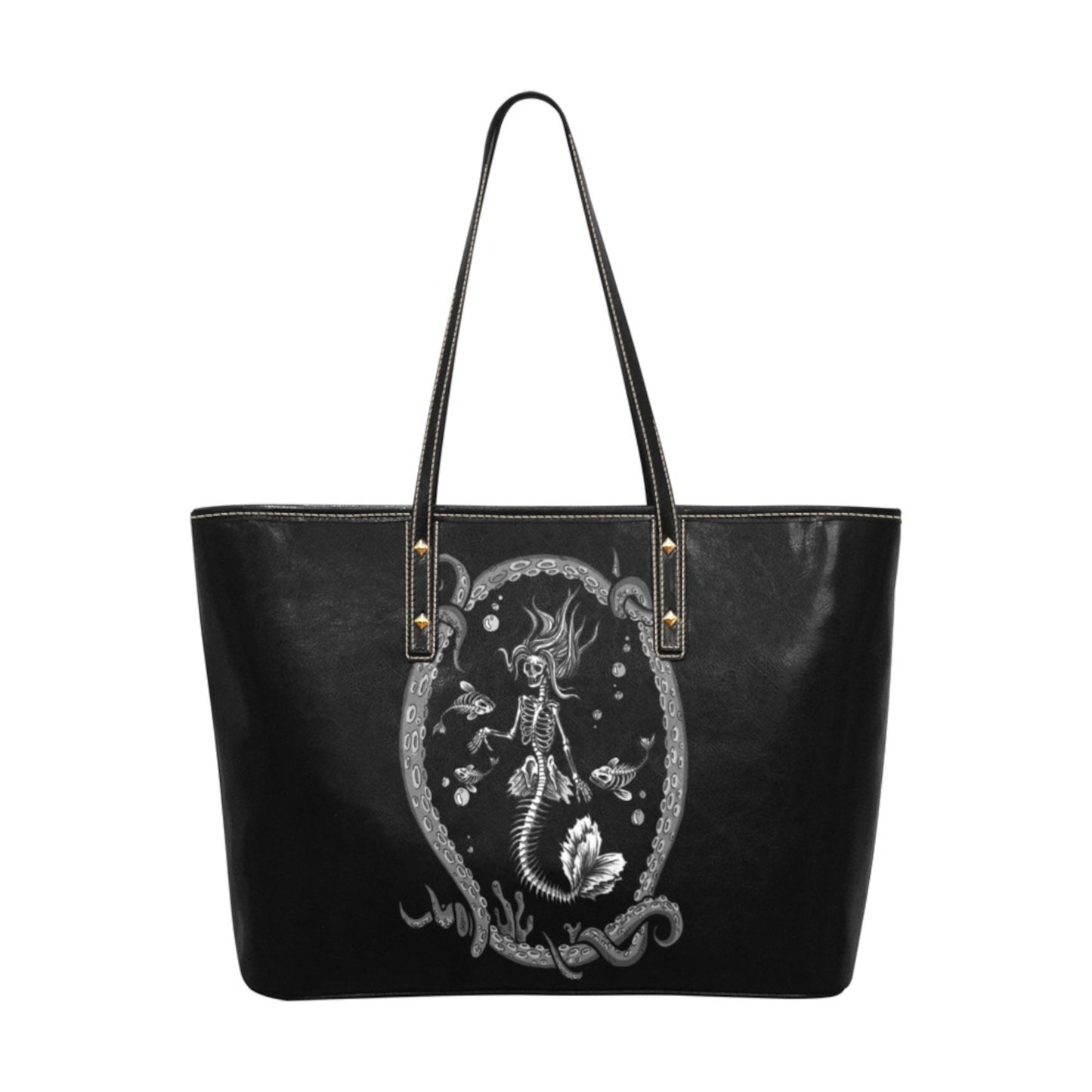 Skeleton Mermaid Goth Tote Bag Witchy Halloween Handbag Black Gothic Purses D2389113