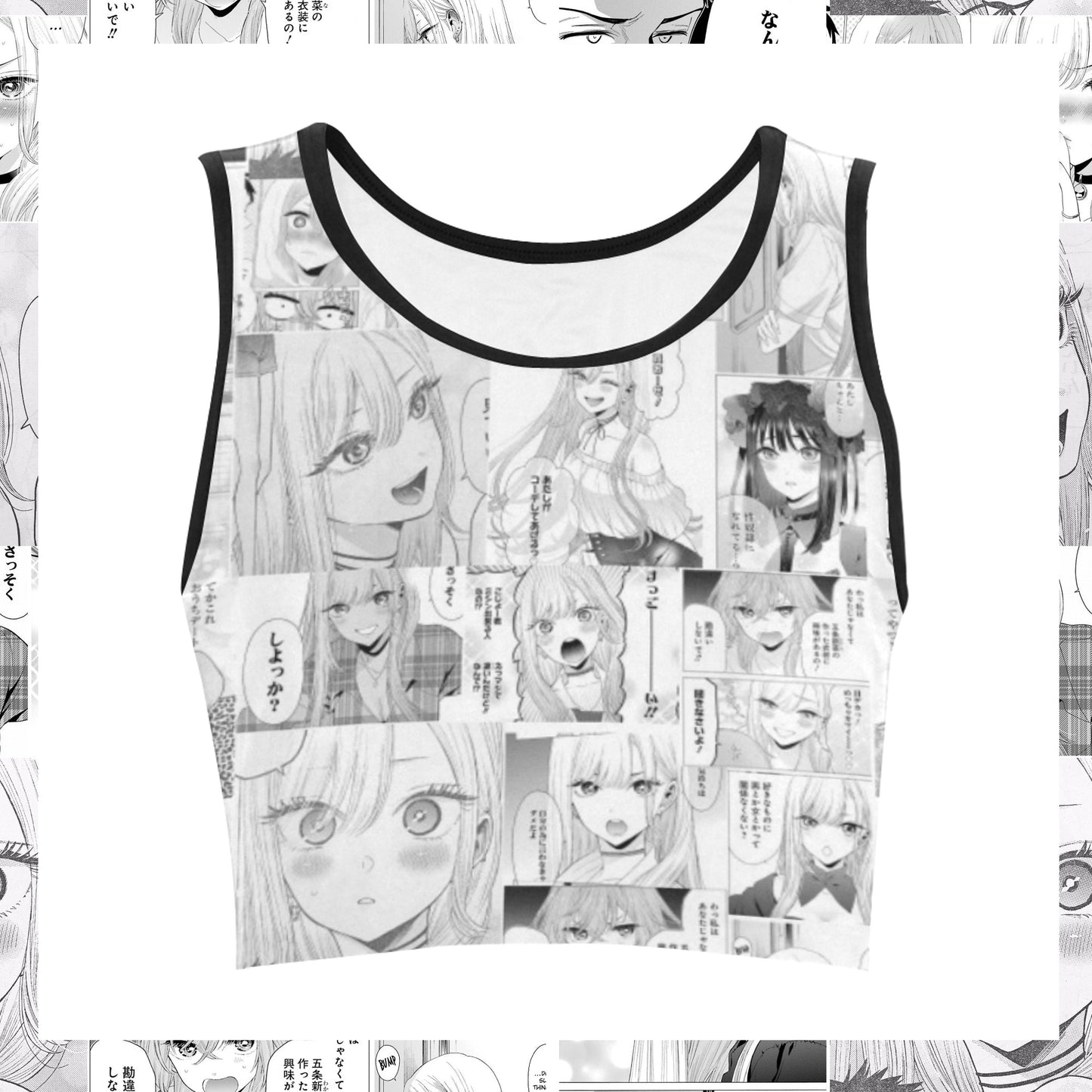 Anime Manga Harajuku Kawaii clothing crop top displayed on a white background